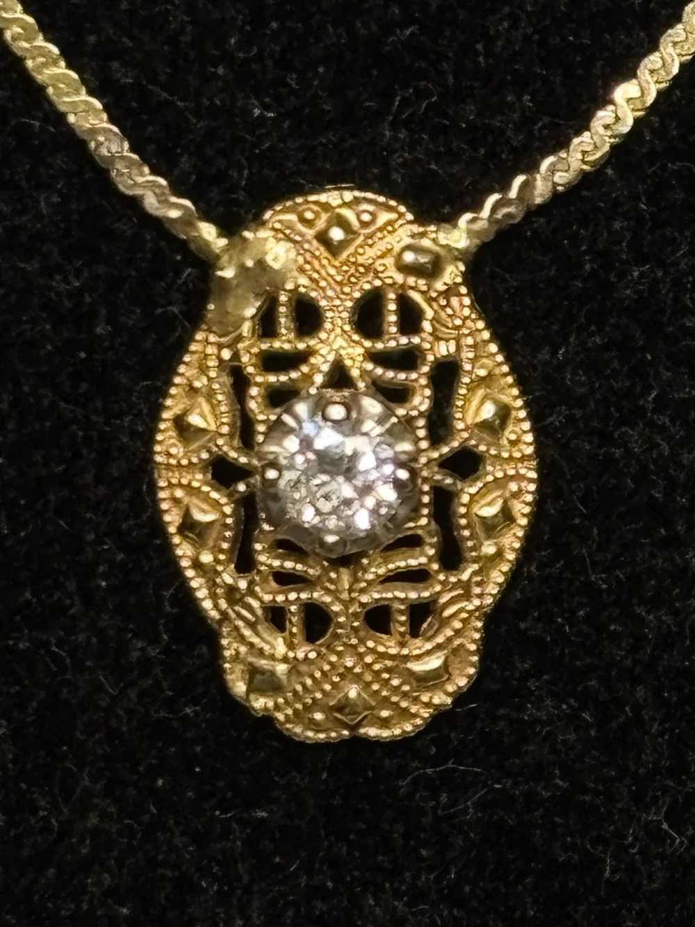 14k Italy Gold & Diamond Necklace 2.98g Total - 25PT Diamond #5997